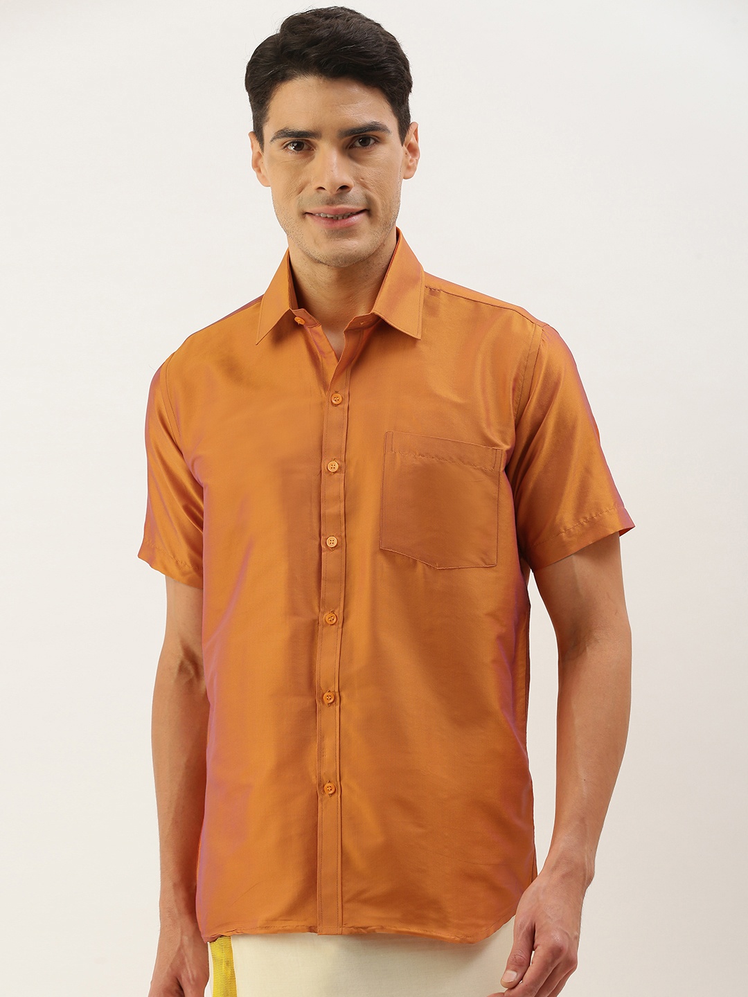 

THANGAMAGAN Men Mustard Yellow Solid Casual Shirt