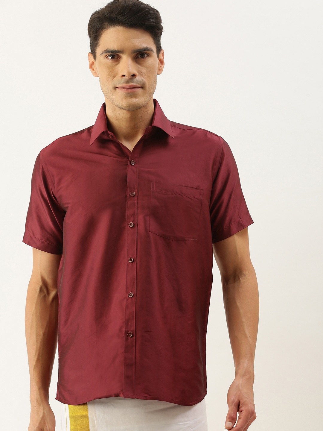 

THANGAMAGAN Men Maroon Solid Ethnic Shirt