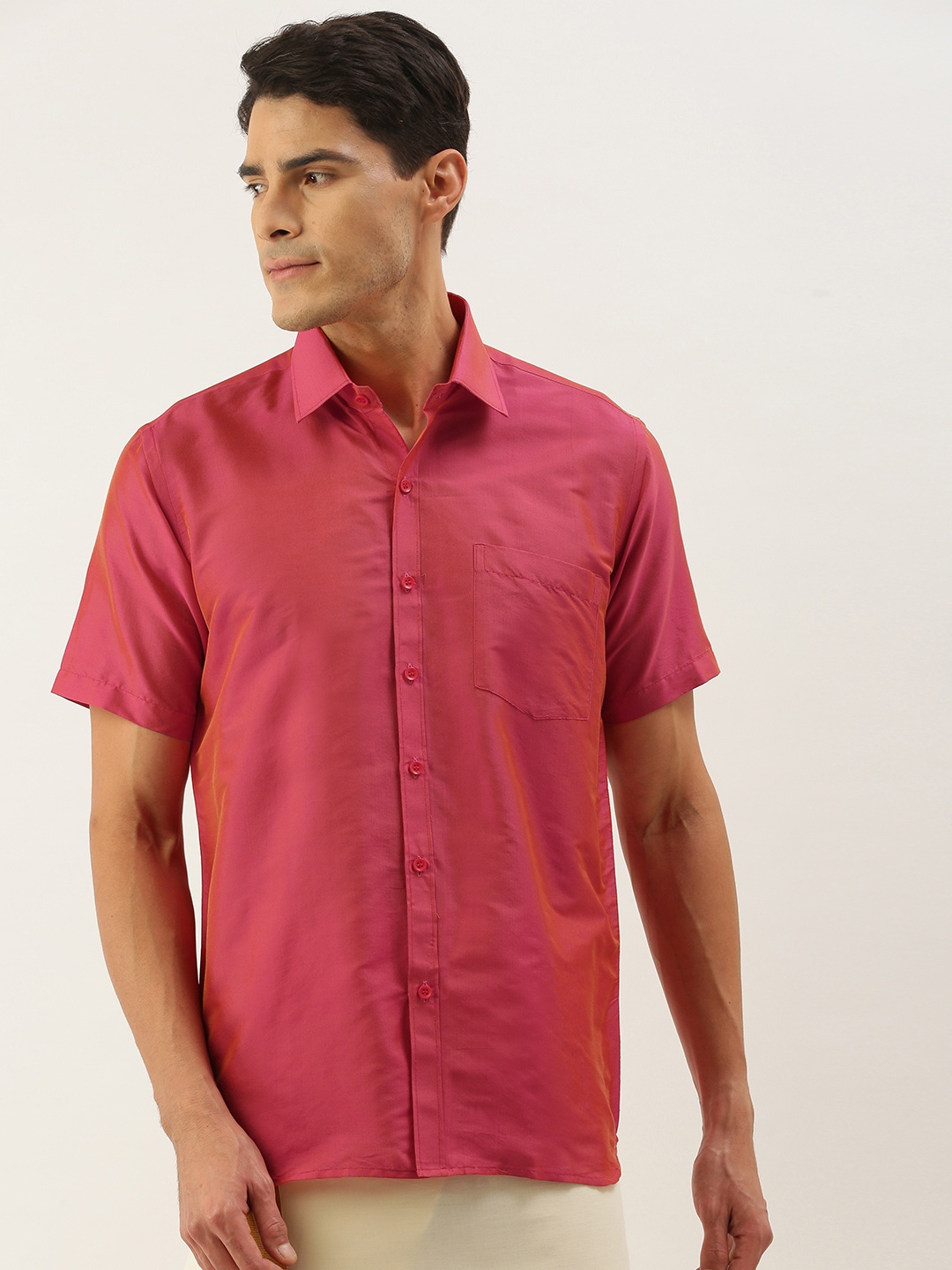 

THANGAMAGAN Men Pink Solid Casual Shirt