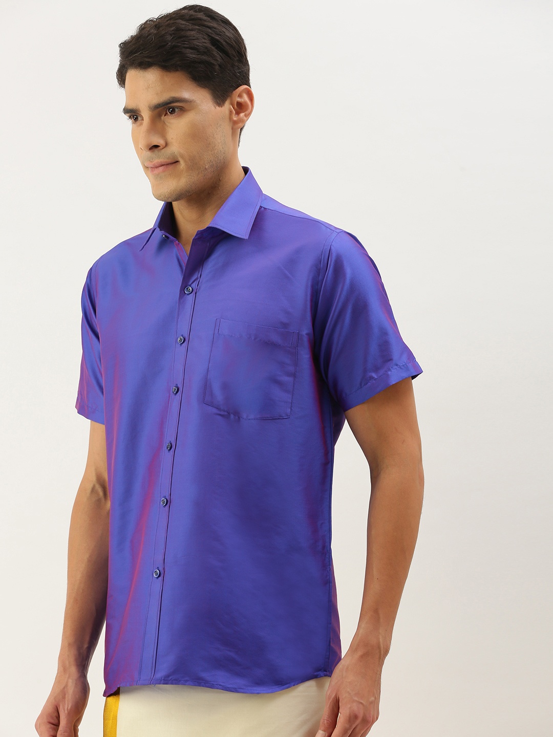 

THANGAMAGAN Men Blue Solid Ethnic Shirt