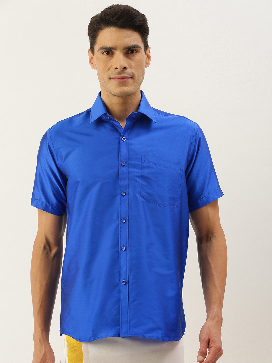 

THANGAMAGAN Men Blue Solid Ethnic Shirt