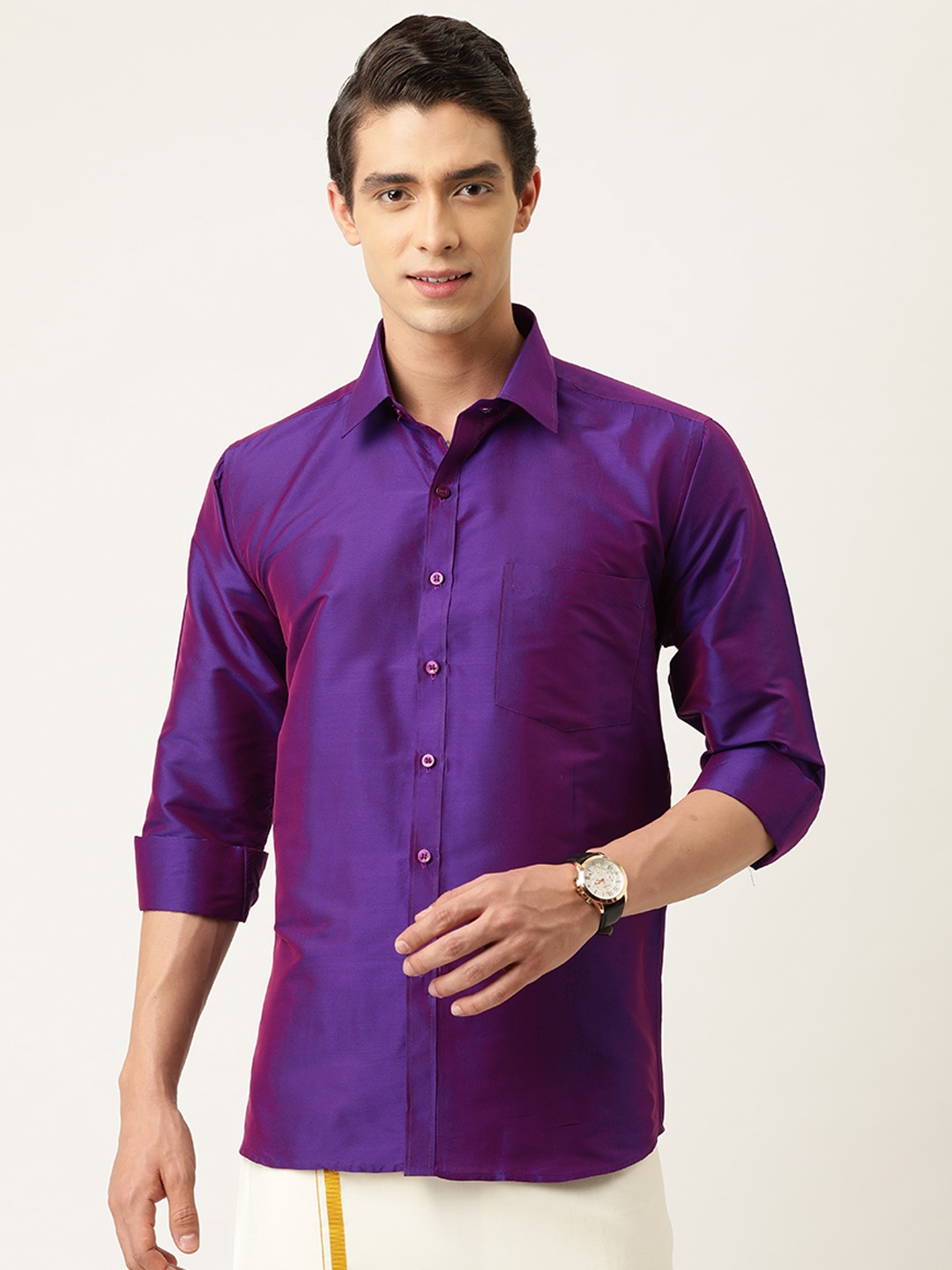 

THANGAMAGAN Men Purple Regular Fit Solid Casual Shirt