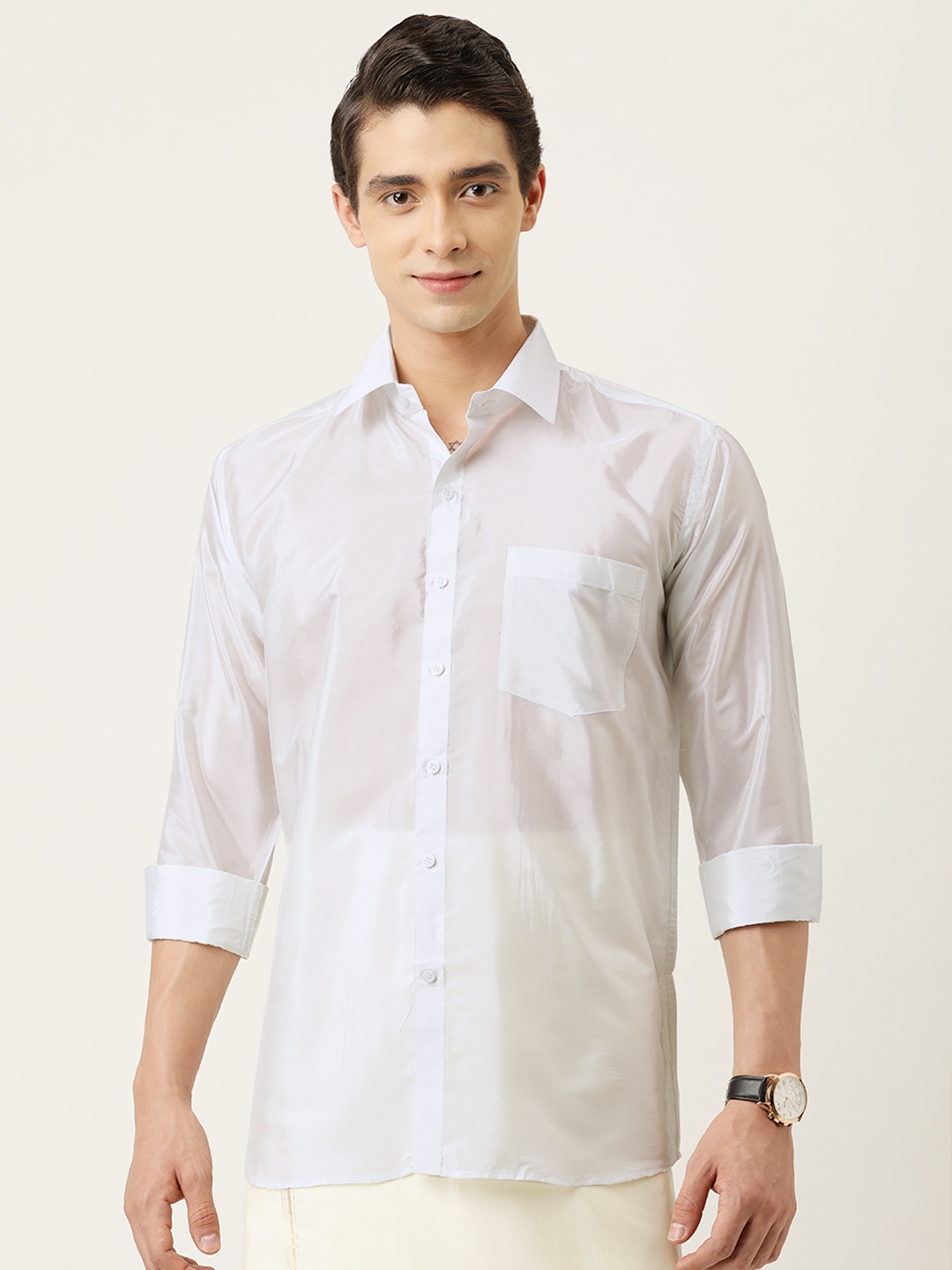 

THANGAMAGAN Men White Regular Fit Solid Casual Shirt