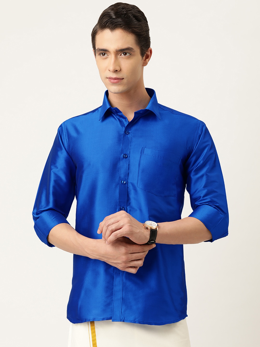 

THANGAMAGAN Men Navy Blue Regular Fit Solid Casual Shirt
