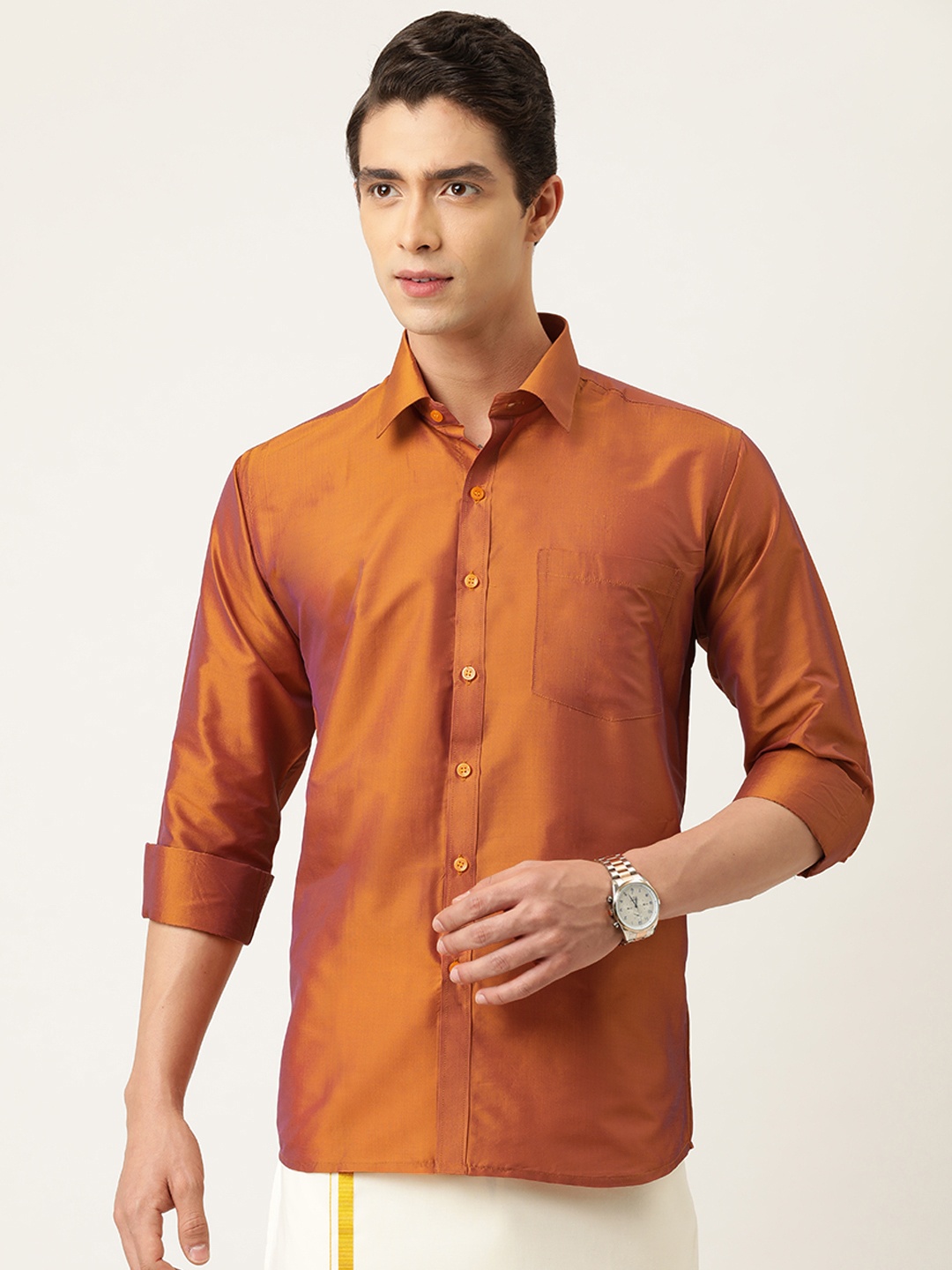 

THANGAMAGAN Men Mustard Yellow Regular Fit Solid Casual Shirt
