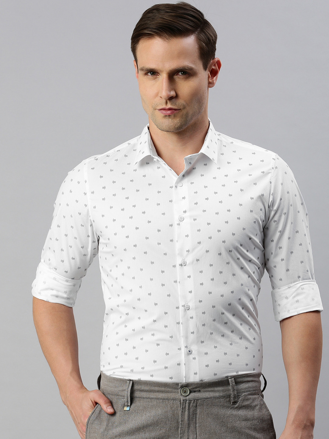 

Louis Philippe Ath.Work Men White & Black Super Slim Fit Printed Smart Casual Shirt