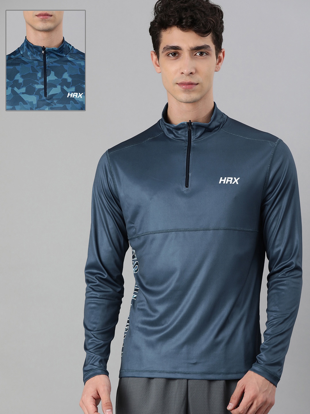 

HRX By Hrithik Roshan Men Blue Camouflage Reversible Rapid-Dry Training Tshirt