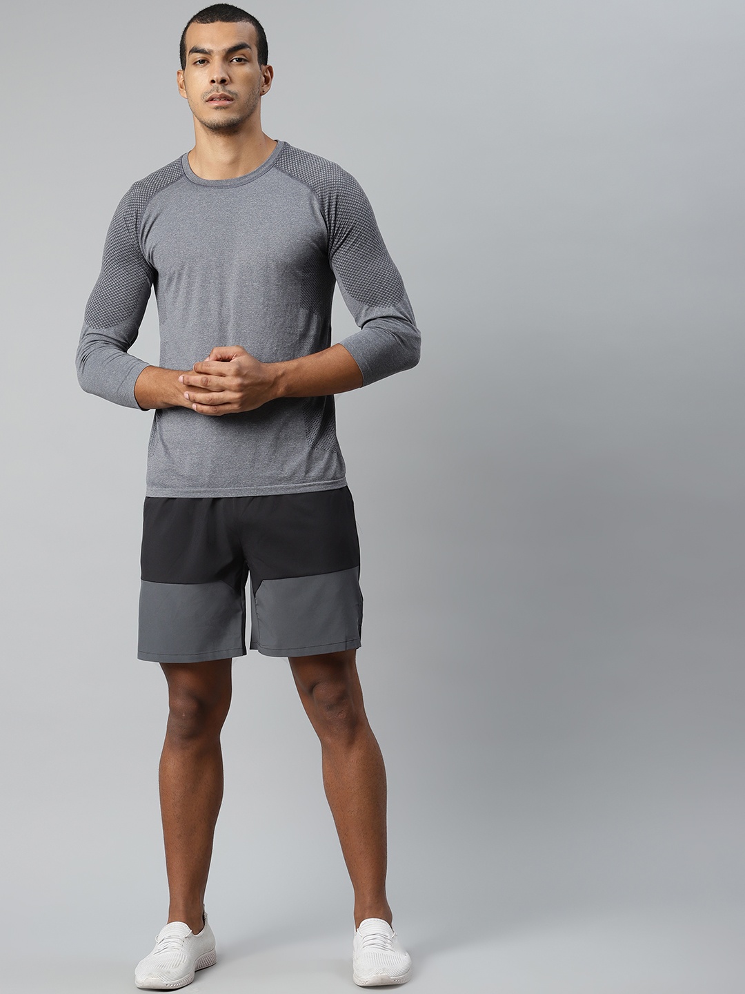 

HRX by Hrithik Roshan Men Black & Grey Colourblocked Regular Fit Rapid-Dry Training Shorts
