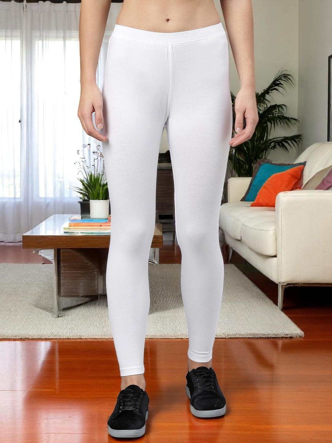 Kryptic Women White Solid Ankle Length Leggings