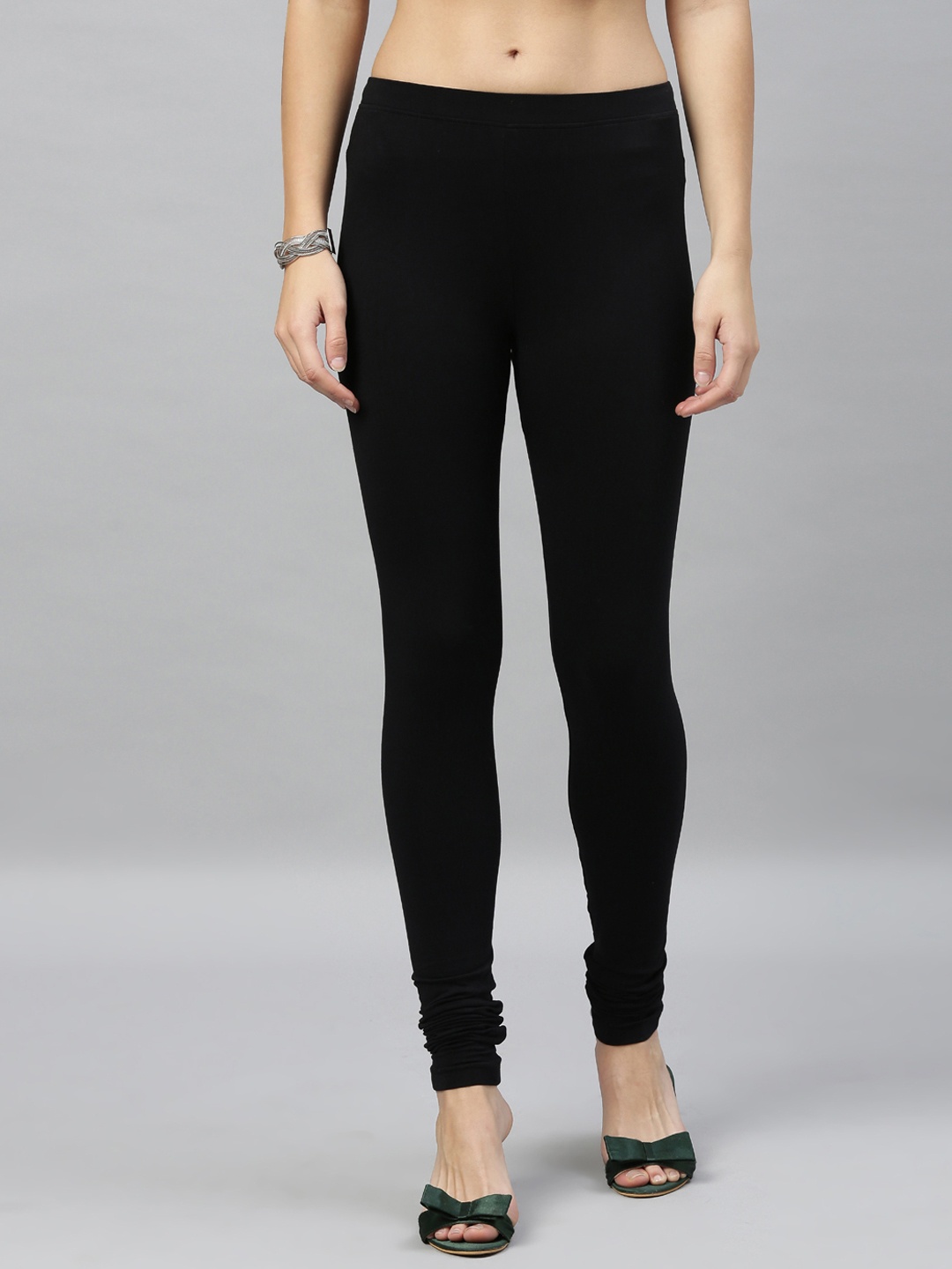 

Kryptic Women Black Solid Churidar-Length Leggings