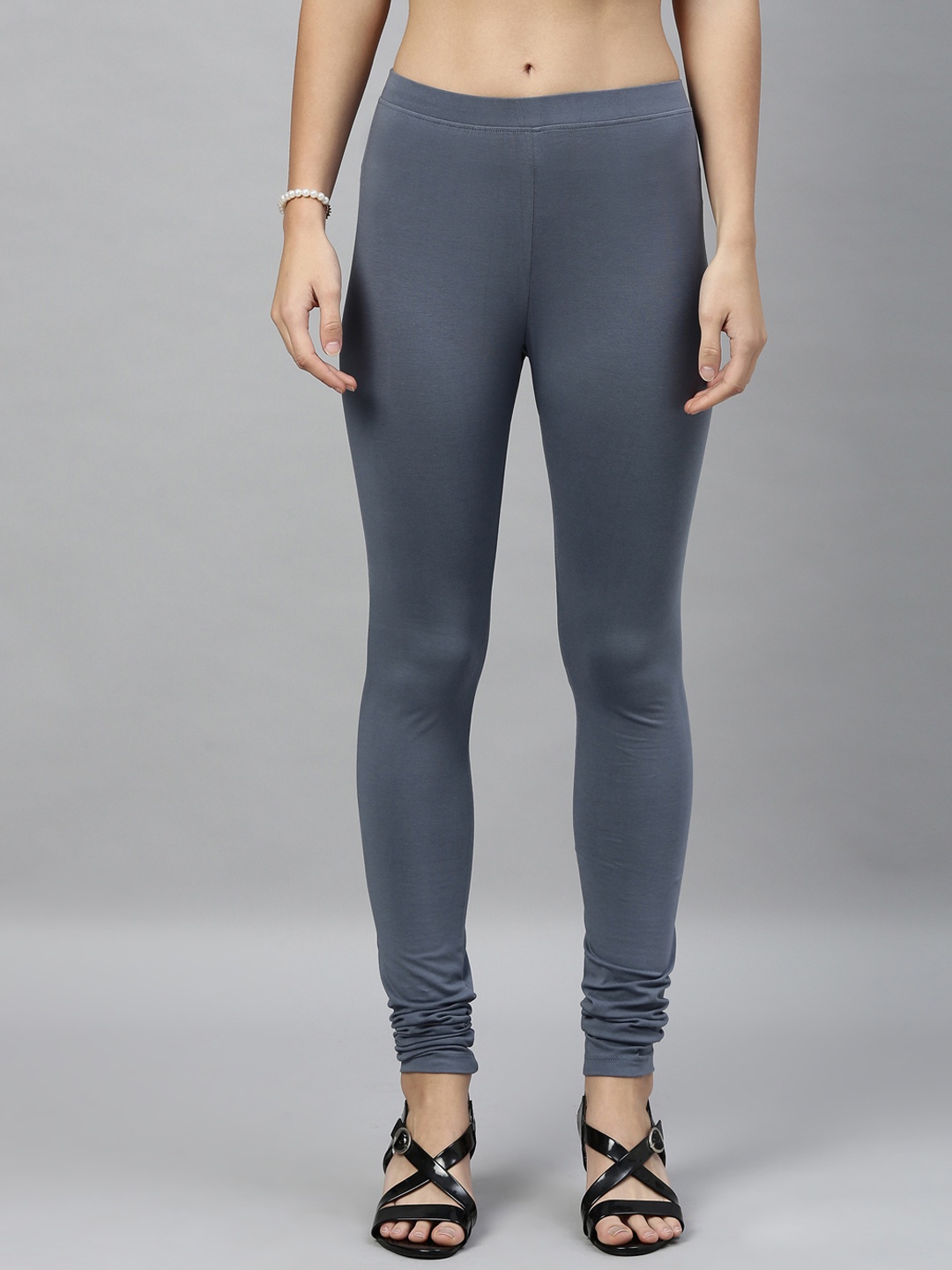 

Kryptic Women Grey Solid Churidar-Length Leggings