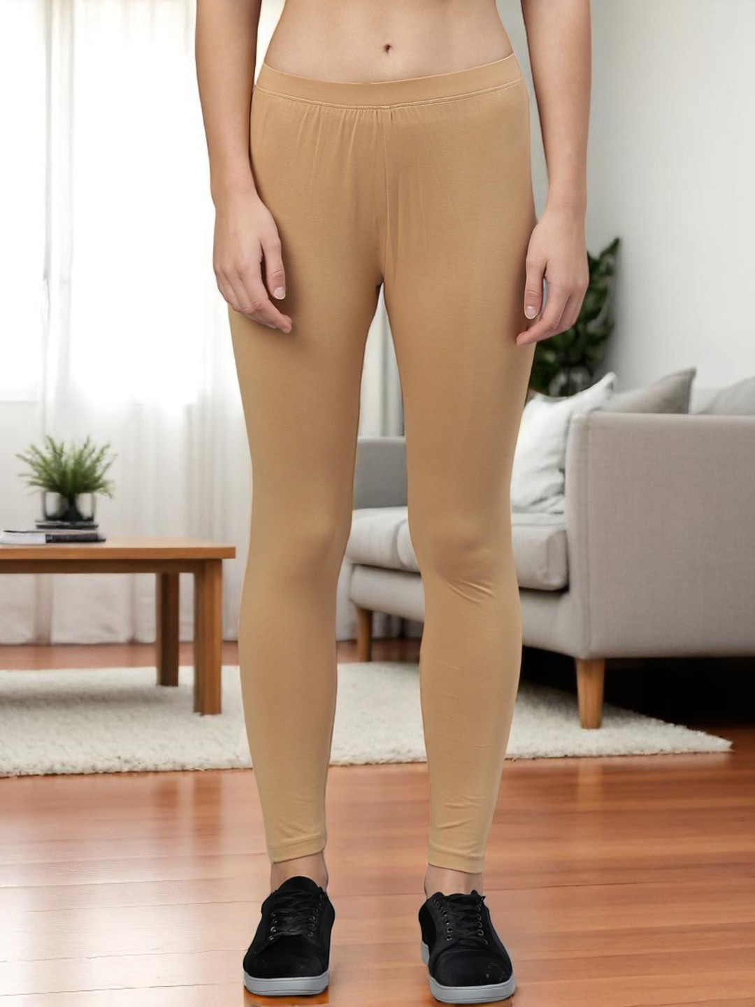 Kryptic Women Beige Solid Ankle Length Leggings