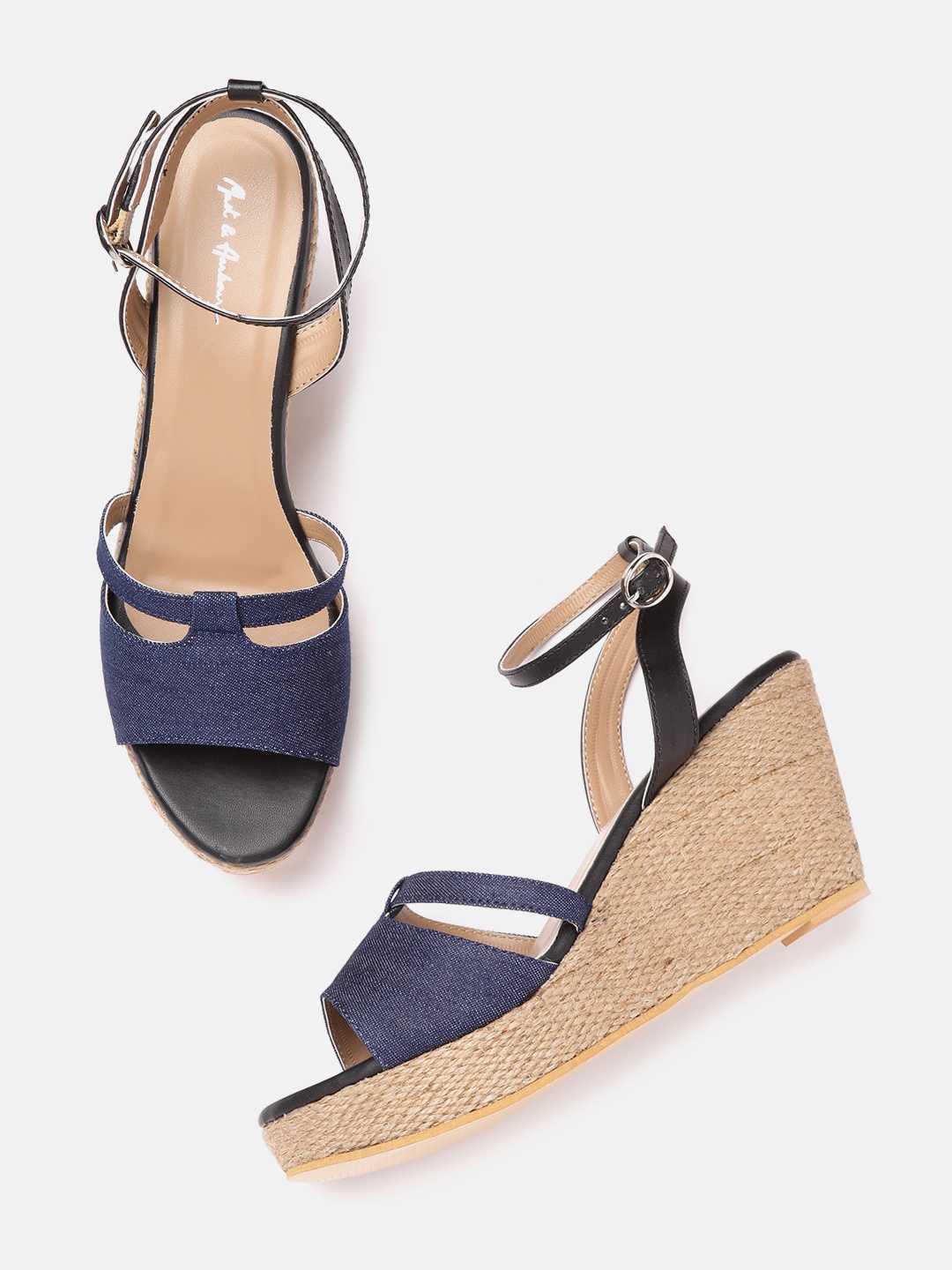 

Mast & Harbour Women Navy Blue & Black Denim Handcrafted Wedges
