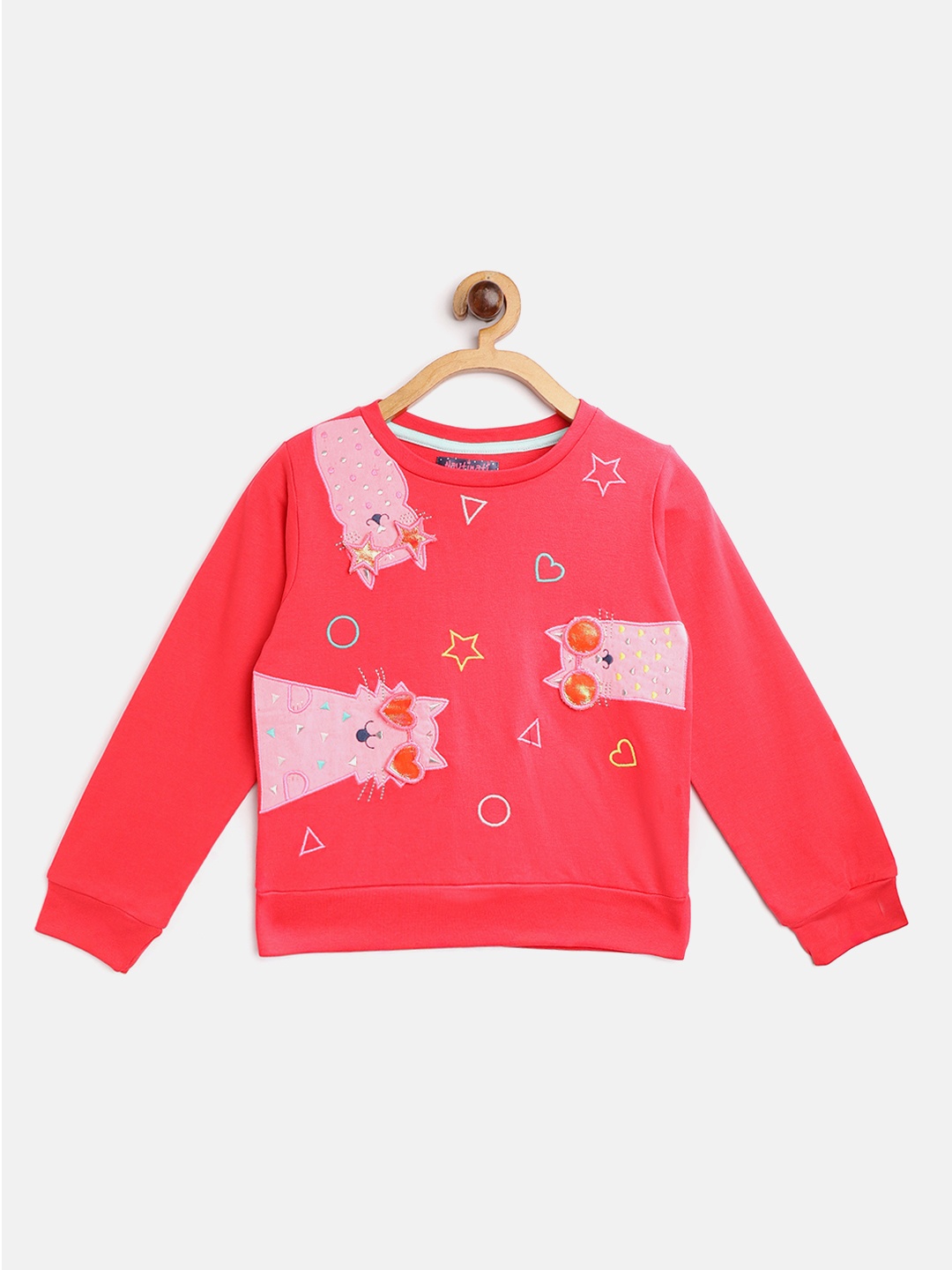 

Nauti Nati Girls Pink Pure Cotton Cat Applique & Embroidered Sweatshirt