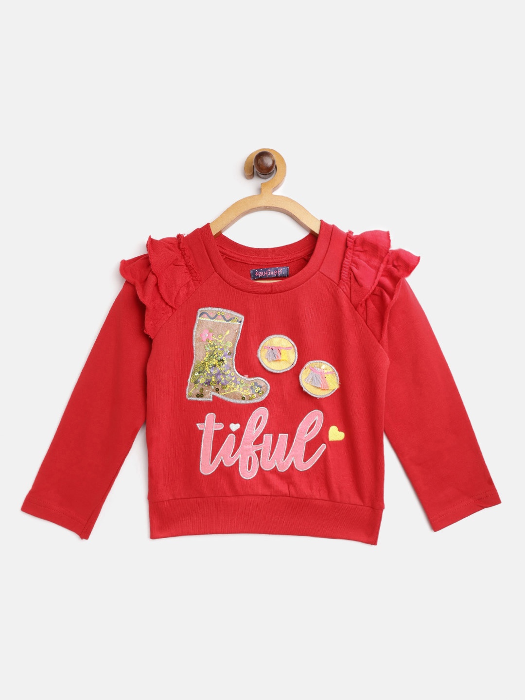 

Nauti Nati Girls Red & Pink Cotton Applique & Embroidered Sweatshirt