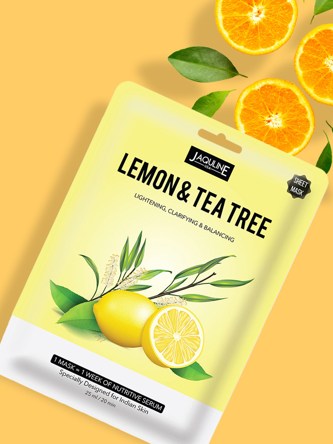 

Jaquline USA Women Pack of 3 Lemon & Tree Tree Sheet Masks 75 ml, Yellow