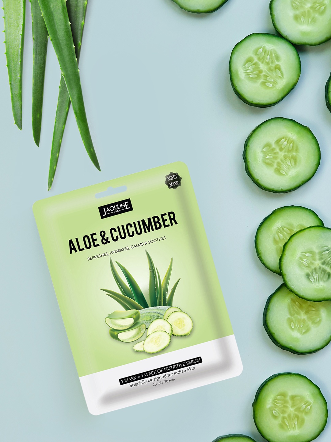 

Jaquline USA Women Pack of 3 Aloe & Cucumber Sheet Masks 75 ml, White