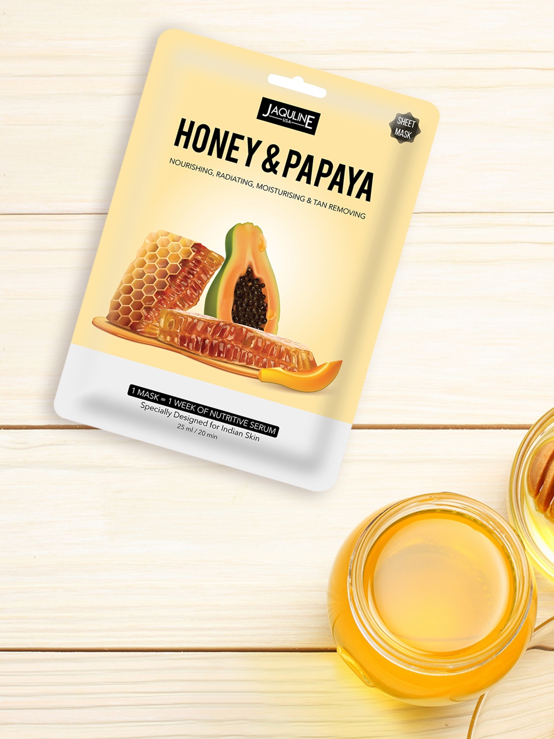 

Jaquline USA Women Pack of 3 Honey & Papaya Sheet Masks 75 ml, White