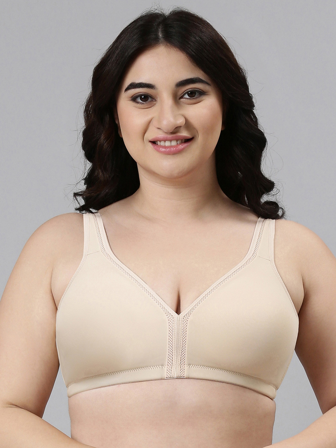 

Enamor Beige Non-Wired Non Padded High Coverage Everyday Tshirt Bra F024