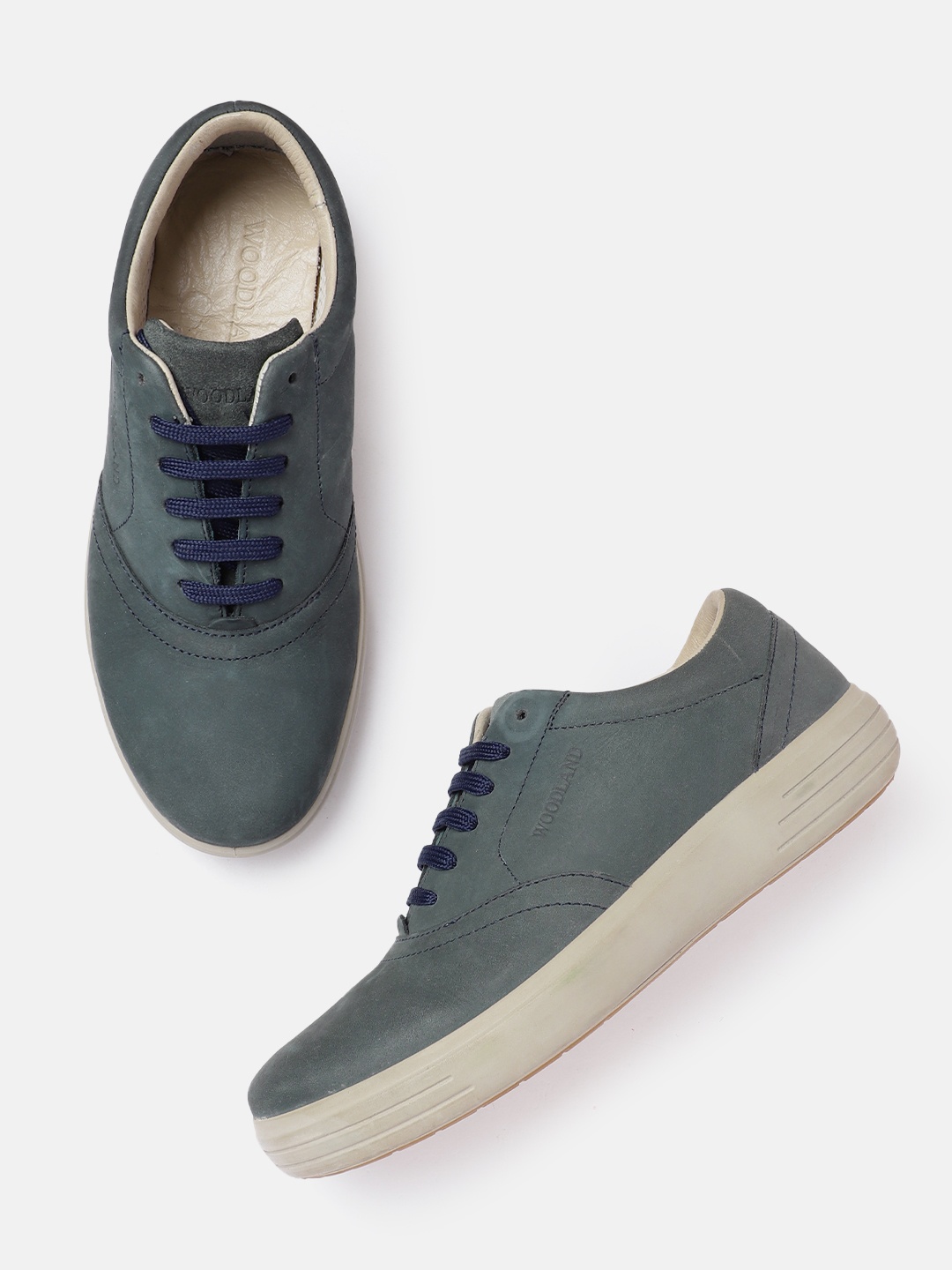 

Woodland Men Round-Toe Leather Sneakers, Blue