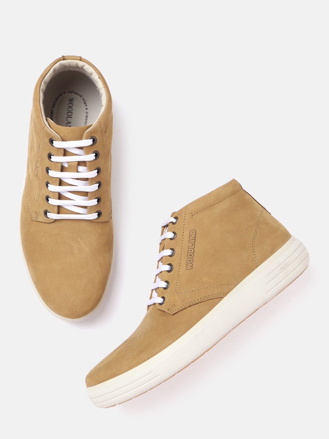 

Woodland Men Camel Brown Nubuck Mid-Top Sneakers