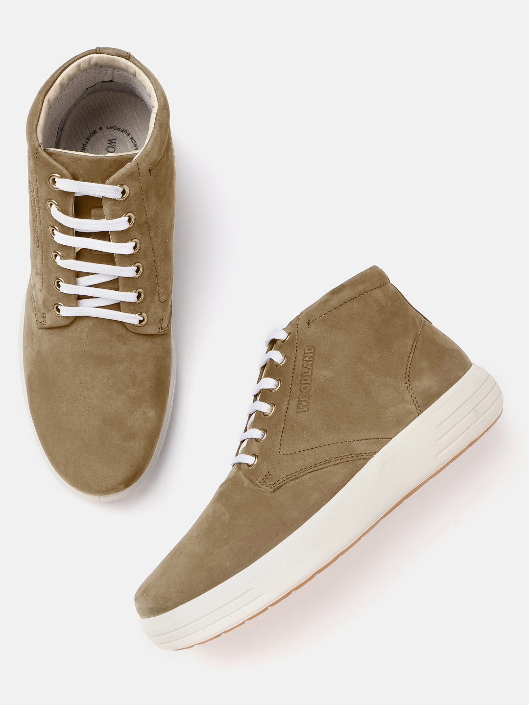 

Woodland Men Khaki Solid Mid-Top Nubuck Sneakers