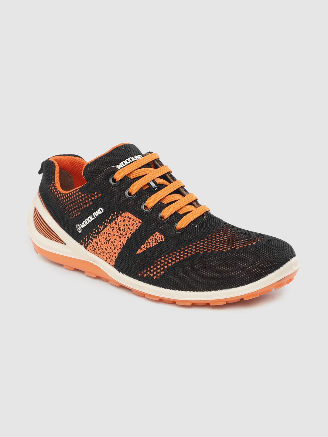 

Woodland Men Black & Orange Woven Design Sneakers