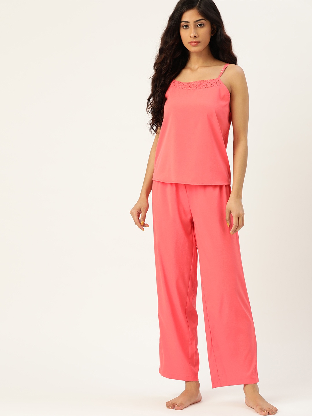 

ETC Women Coral Pink Solid Night suit