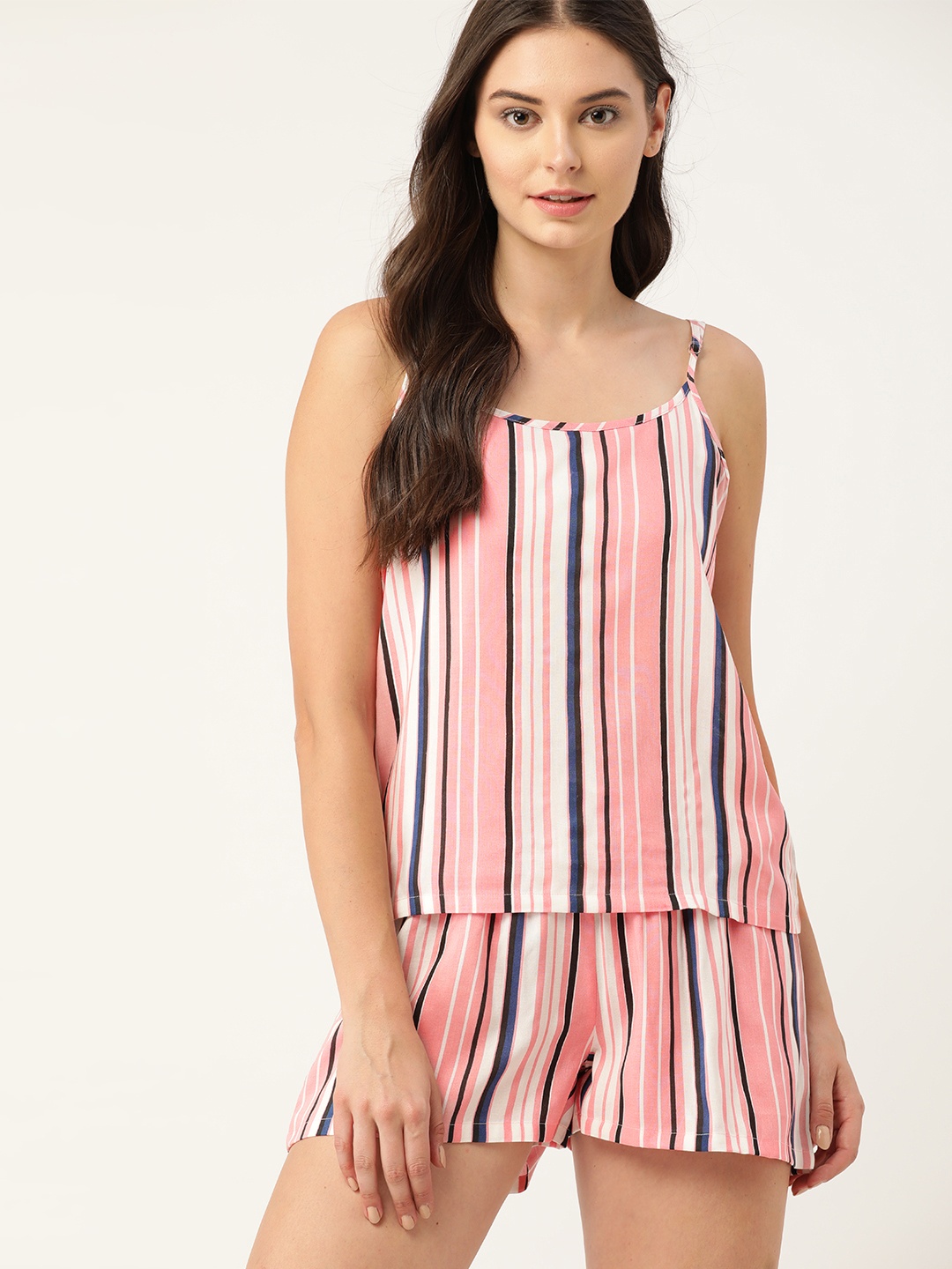 

ETC Women Pink & White Striped Night Suit