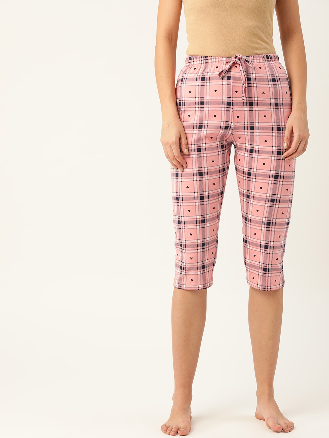 

ETC Women Pink & Navy Blue Checked Cropped Lounge Pants