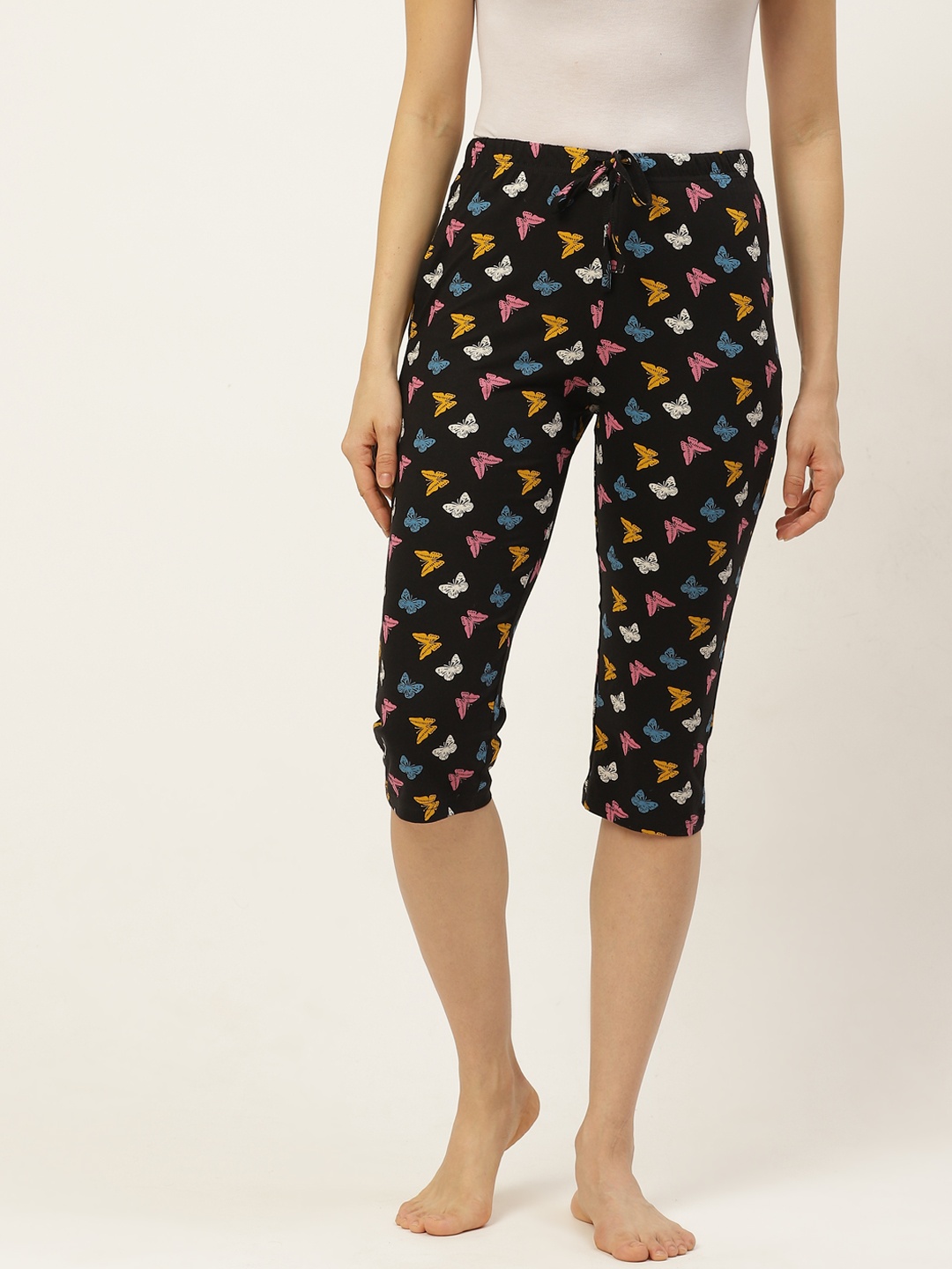

ETC Women Navy Blue & White Printed Lounge Capri, Black