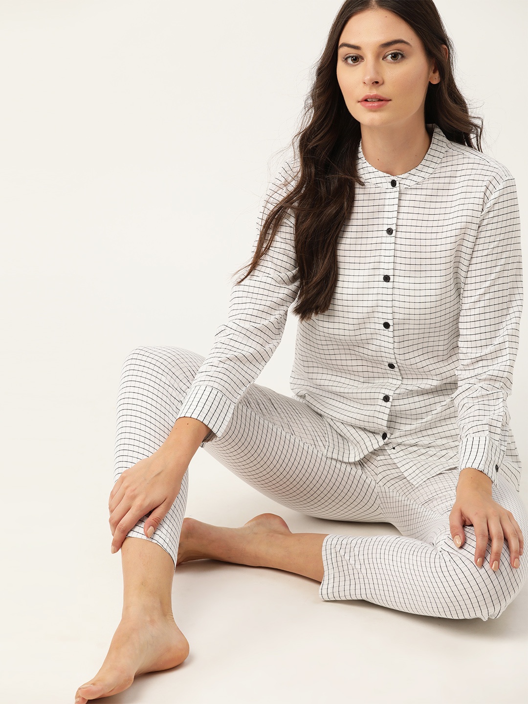 

ETC Women White & Black Checked Night suit