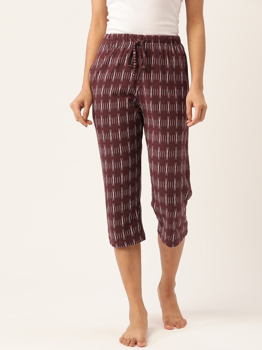 

ETC Women Burgundy & Grey Printed Pure Cotton Lounge Capris
