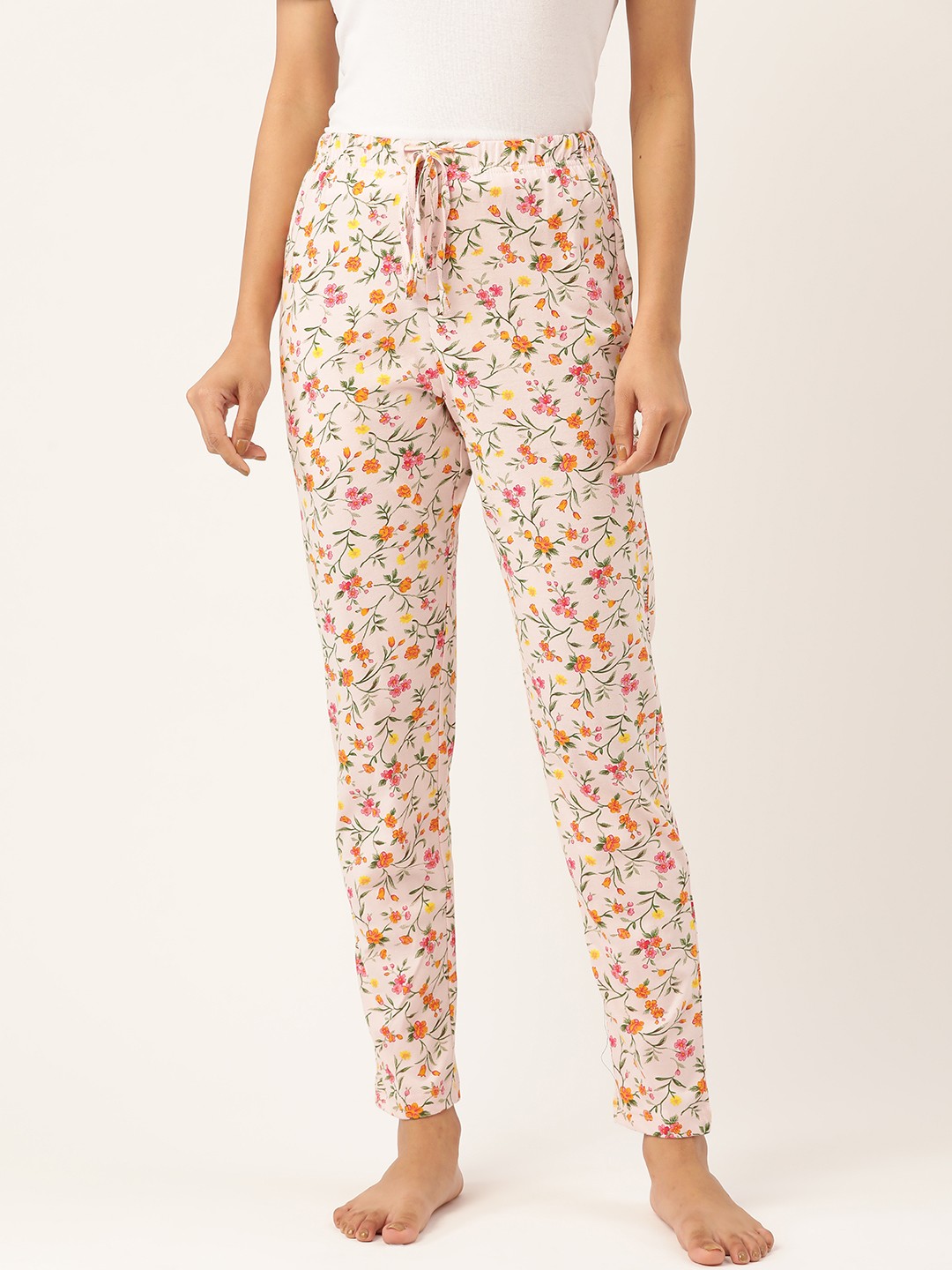 

ETC Women Pink & Green Printed Pure Cotton Floral Print Lounge Pants