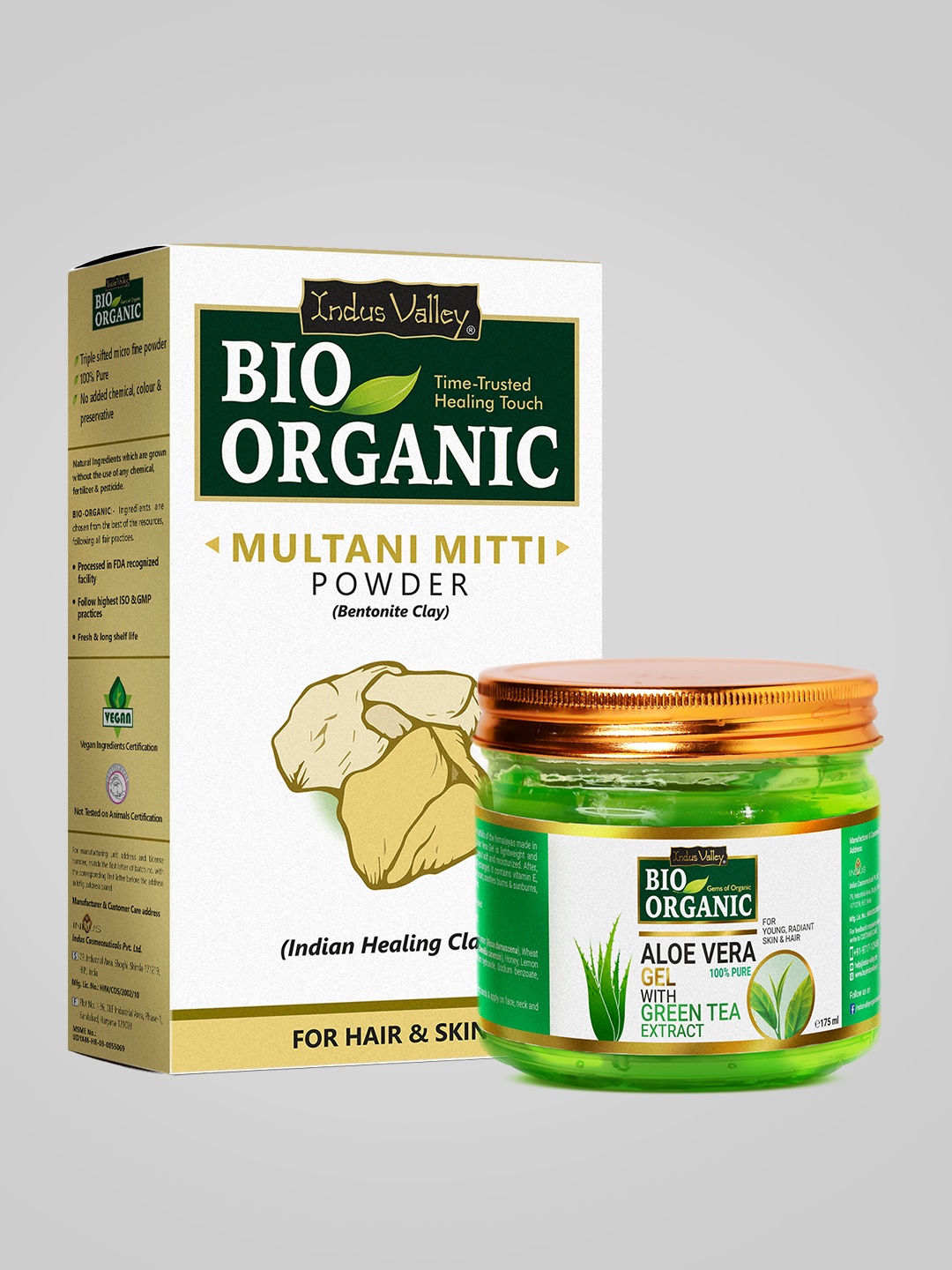 

Indus Valley Bio Organic Multani Mitti Powder & Aloevera Gel, Cream
