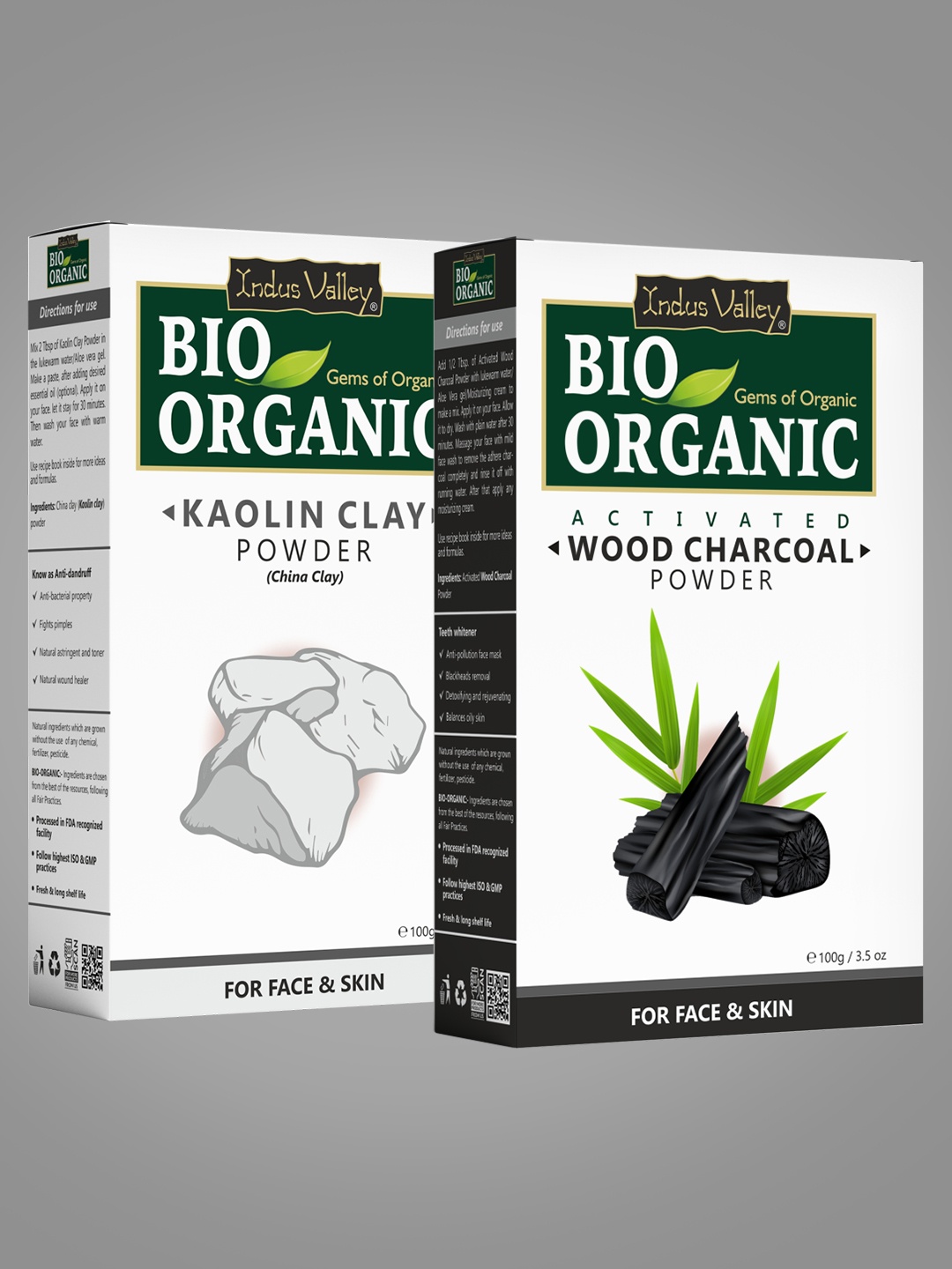 

Indus Valley Set Of 2 Bio Organic Kaolin Face Pack Powder & Charcoal Face Pack Powder 200g, White