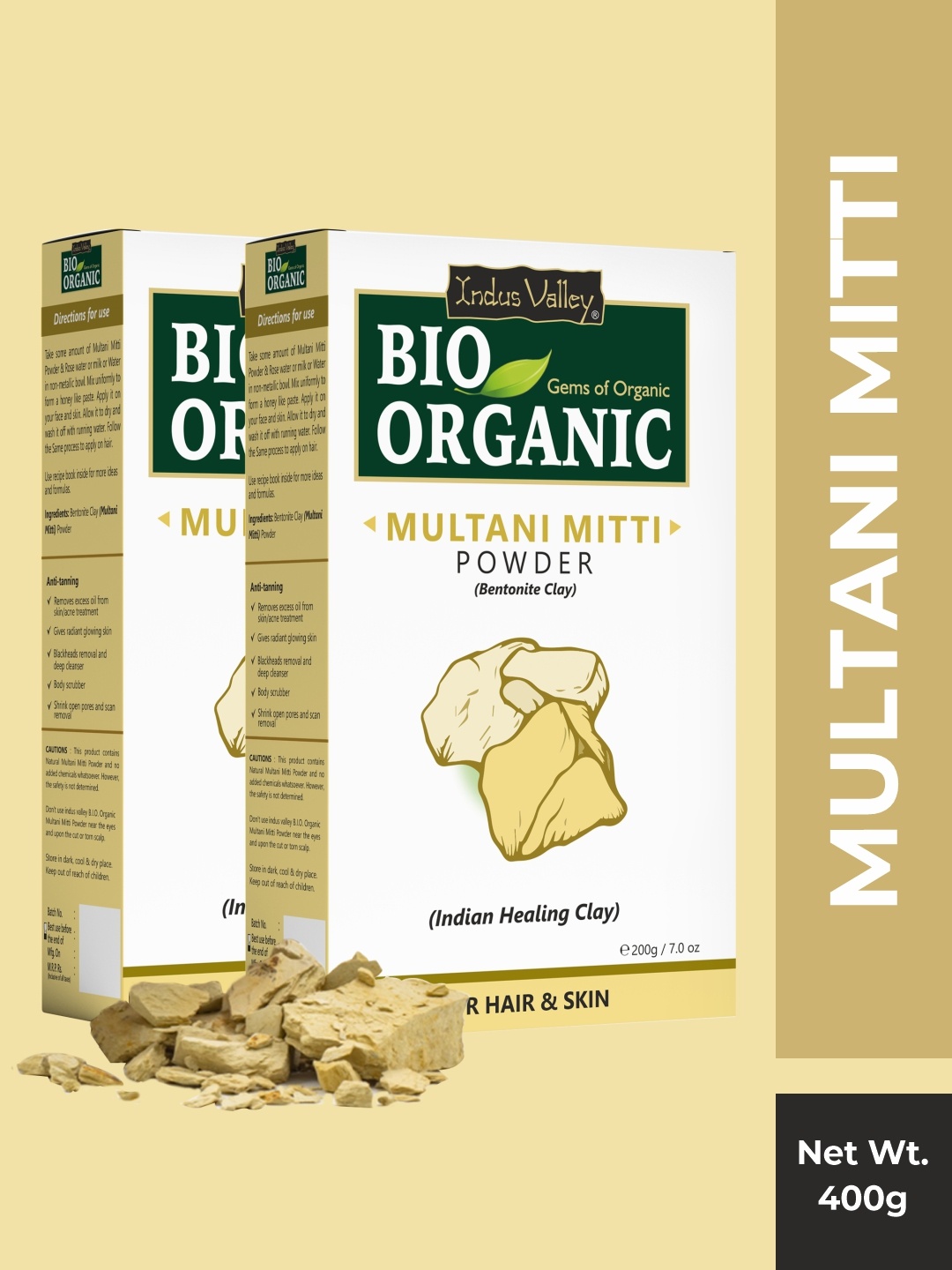 

Indus Valley Unisex Pack Of 2 BIO Organic Multani Mitti Powder 400 gm, Cream