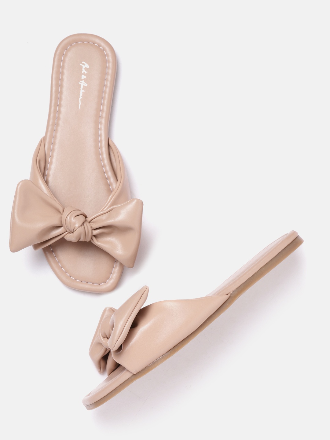 

Mast & Harbour Women Nude-Coloured Solid Open Toe Flats with Bow Detail