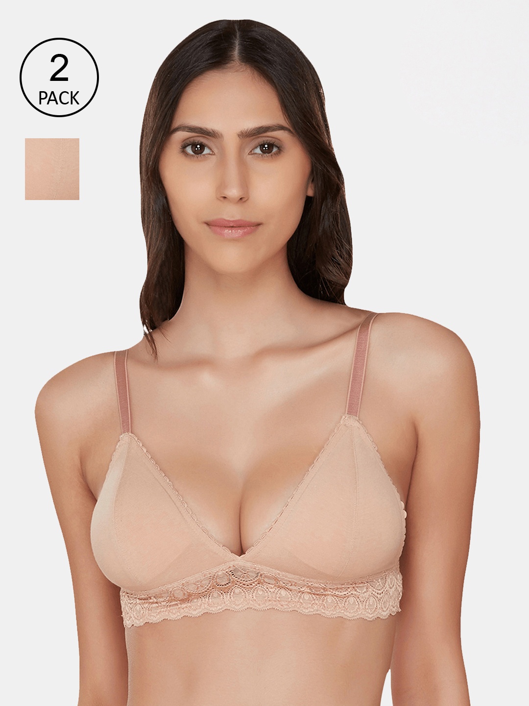 

Inner Sense Pack Of 2 Organic Cotton Antimicrobial Lightly-Padded Bralettes ISB095_95, Beige