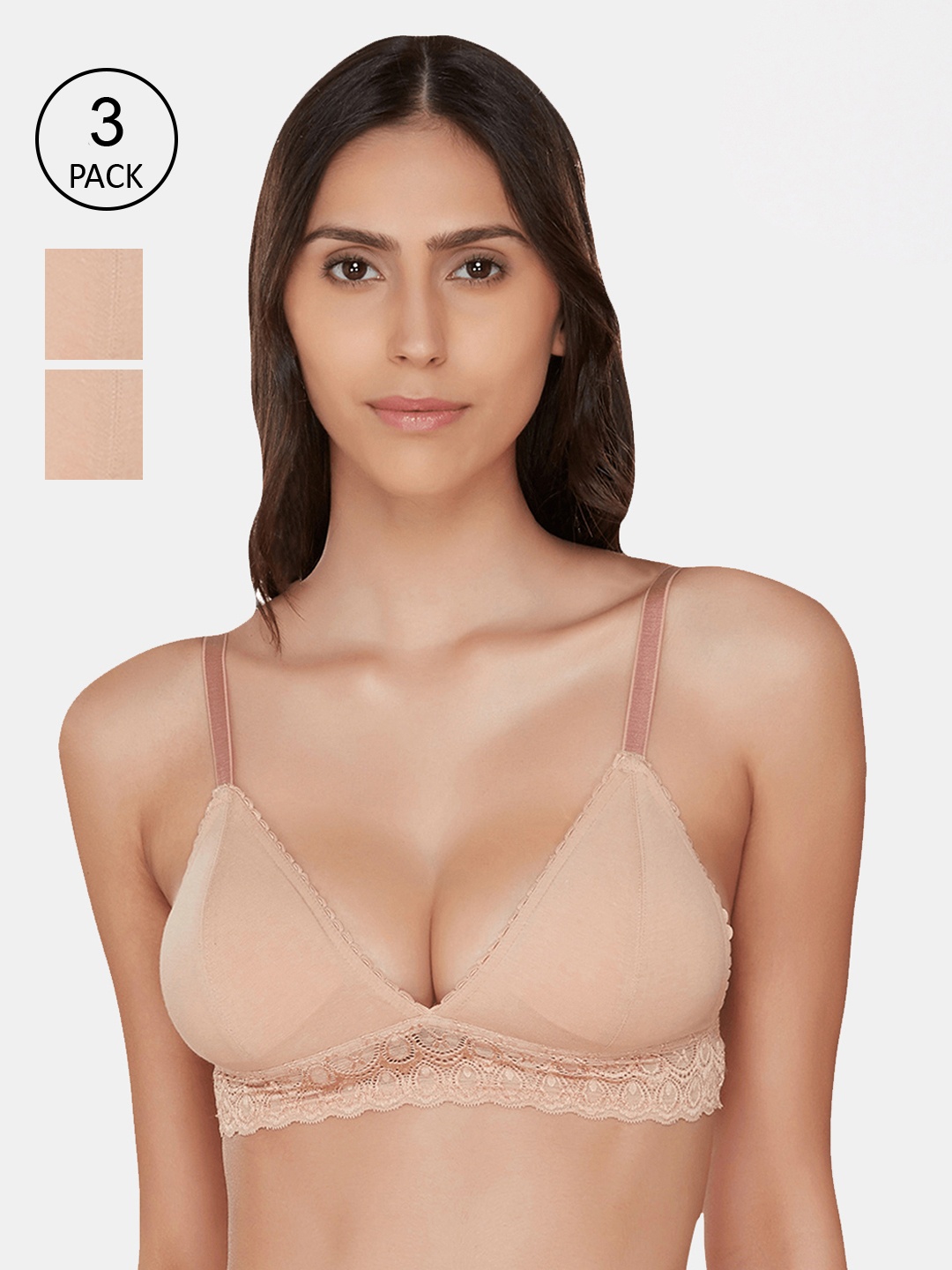 

Inner Sense Pack Of 3 Organic Cotton Antimicrobial Lightly-Padded Bralettes ISB095_95, Beige