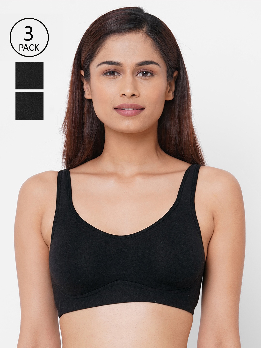 

Inner Sense Pack Of 3 Black Solid Organic Antimicrobial Non-Wired Non-Padded Everyday Bras ISB097_97_97