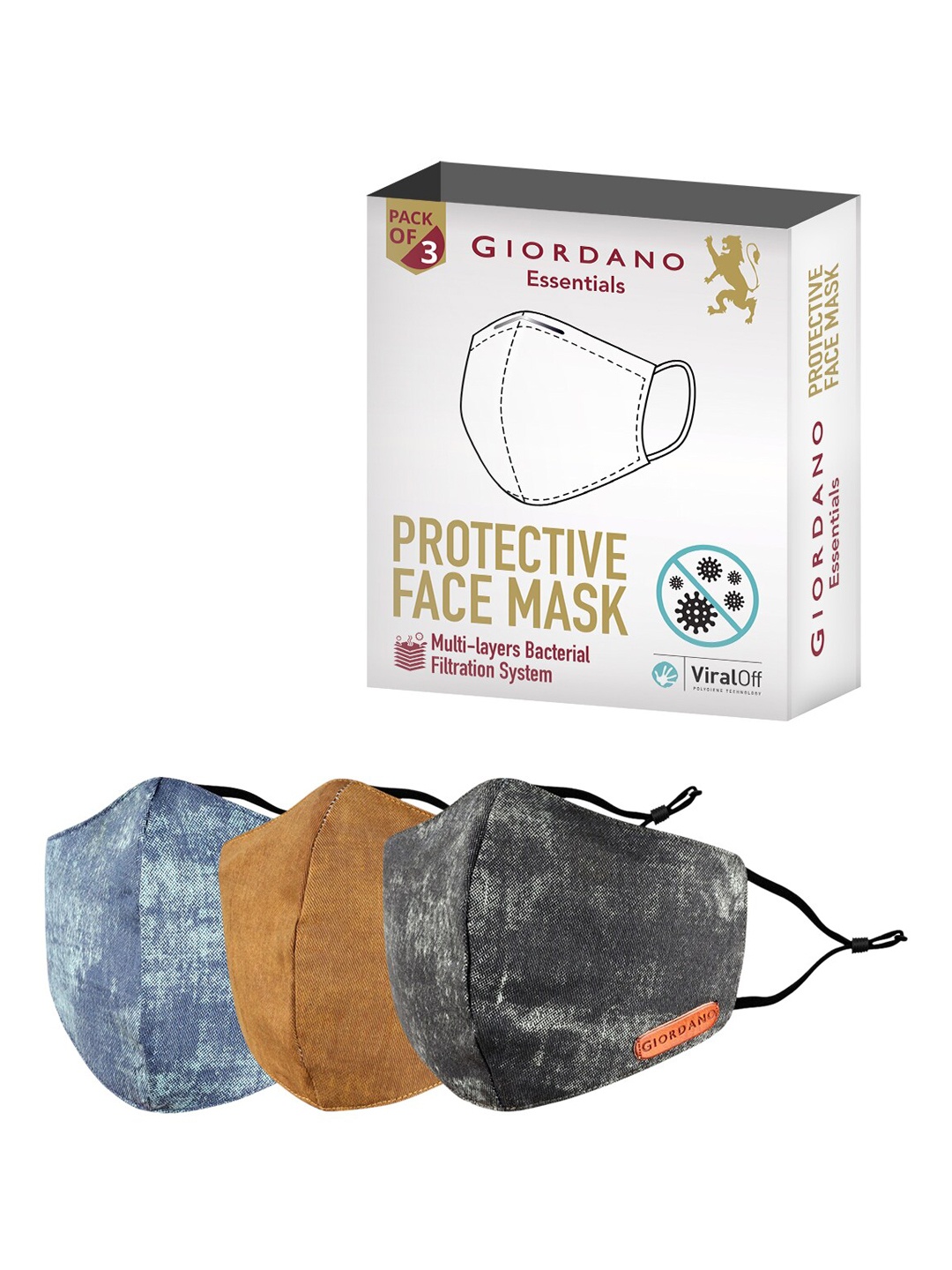 

GIORDANO Unisex Pack Of 3 Solid 6-Ply Multi-Layer Bacterial Filtration Cotton Cloth Mask, Black