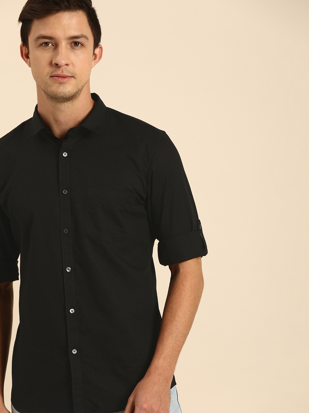 

ether Men Black Regular Fit Solid Casual Shirt