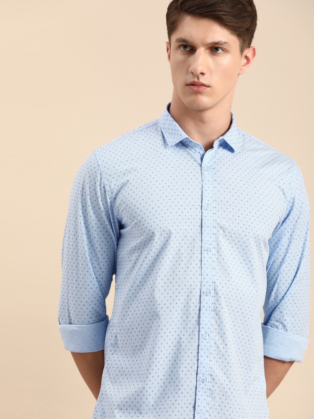 

ether Men Blue Regular Fit Printed Pure Cotton Casual Shirt