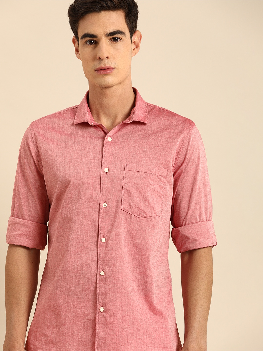 

ether Men Red Regular Fit Solid Casual Shirt