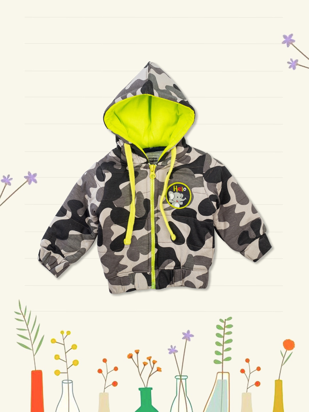 

MeeMee Boys Grey Camouflage Printed Bomber Jacket