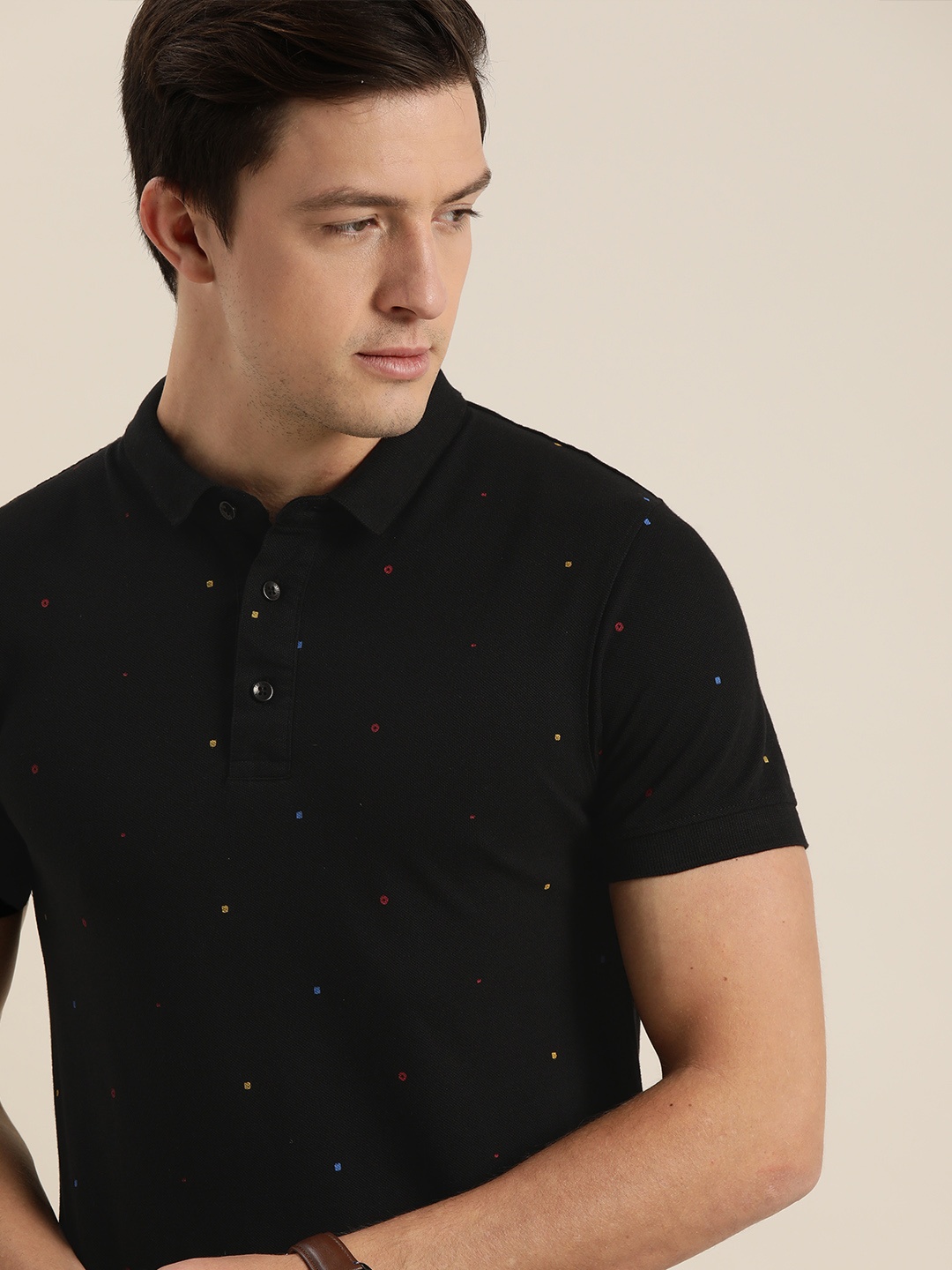 

INVICTUS Men Black Printed Polo Collar T-shirt