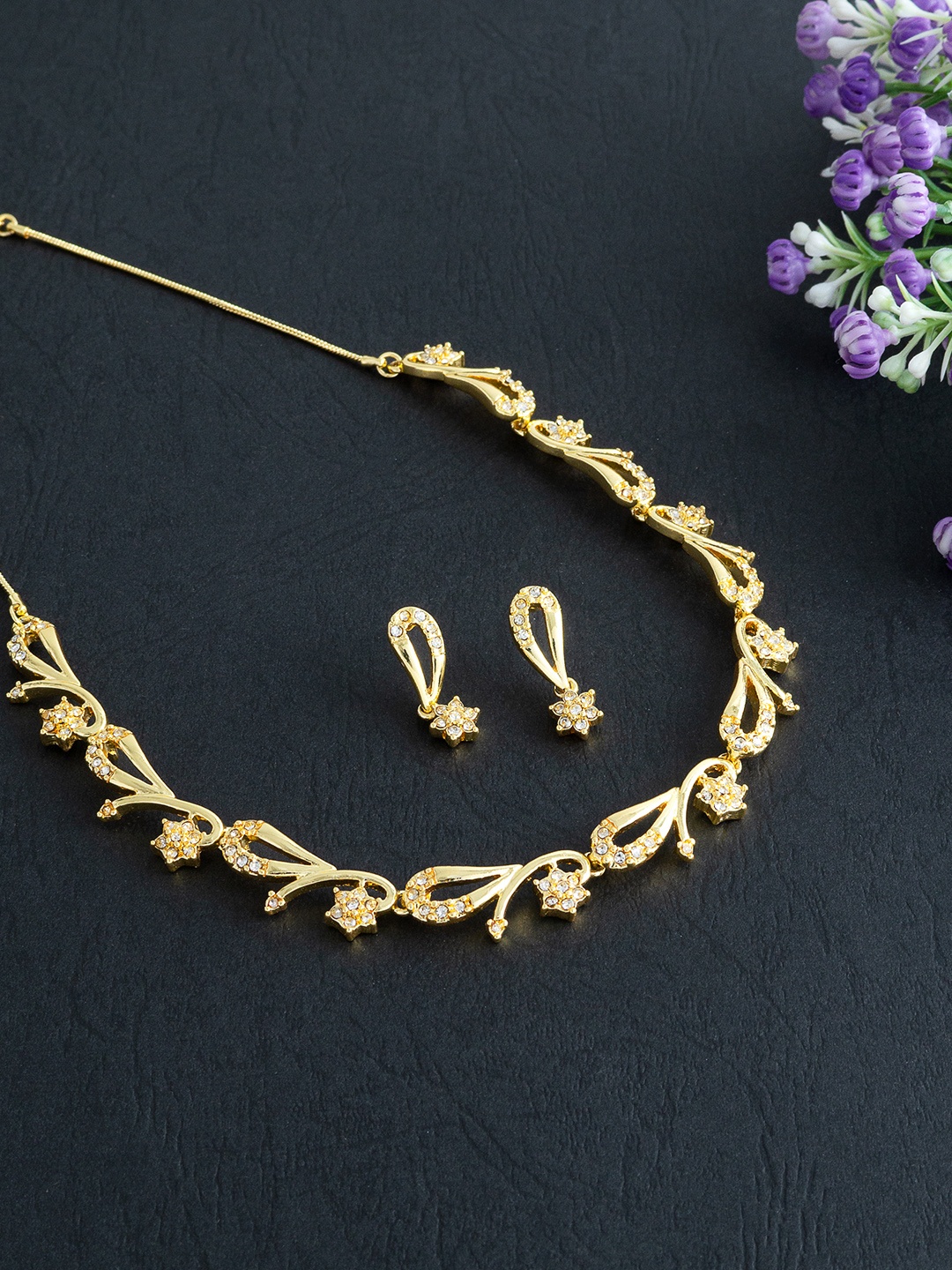 

Golden Peacock Gold-Plated Stone-Studded Jewellery Set