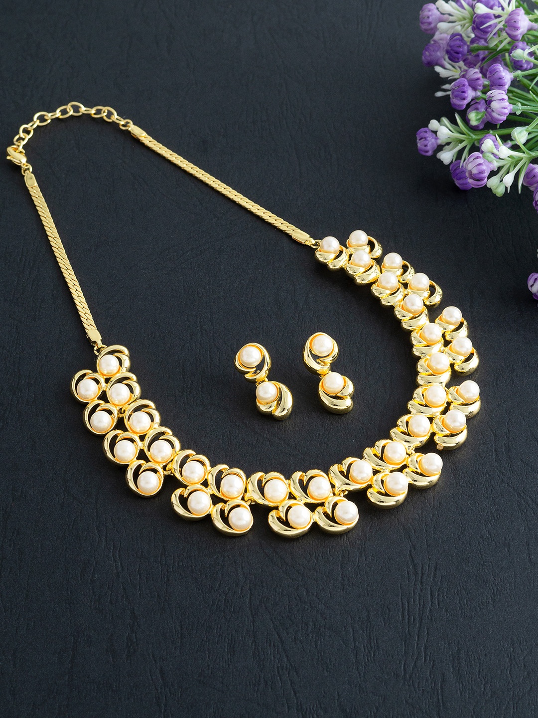 

Golden Peacock Off-White Gold-Plated Beaded Jewellery Set