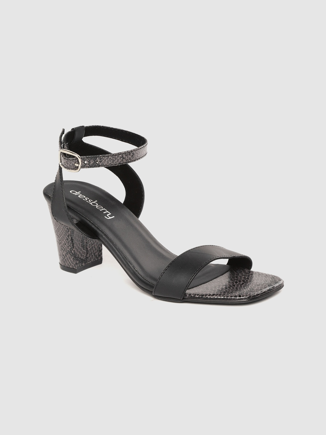 

DressBerry Women Black Solid Mid-Top Block Heels with Snakeskin Textured Detail